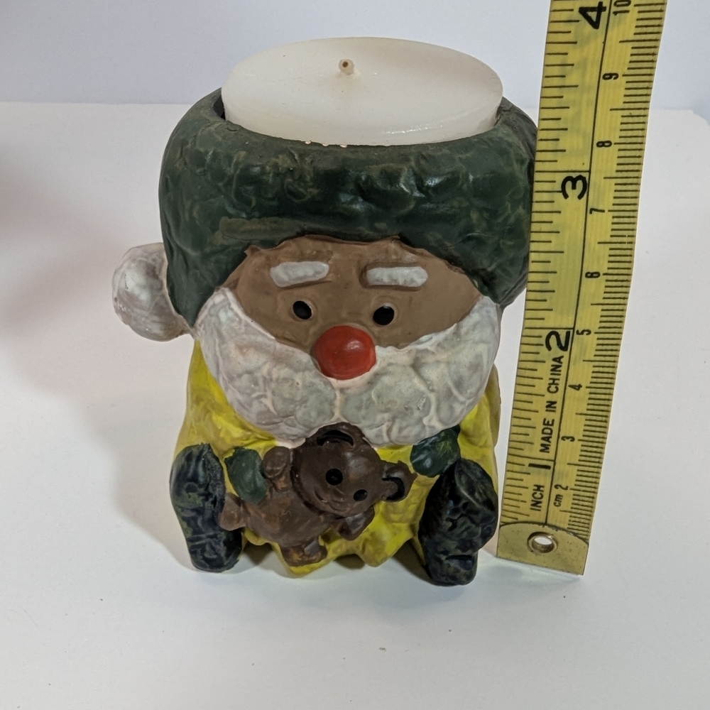 Santa Candle Holder From Colonial Candle Japan Green Hat Yellow Coat  Teddy Bear